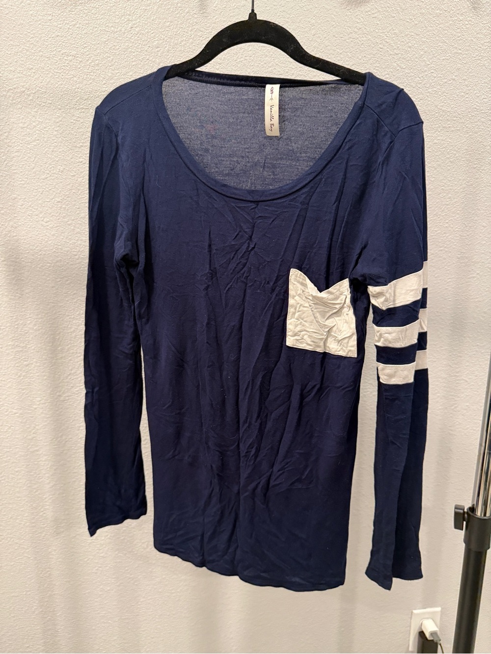 Vanilla Bay Navy Top with White stripe Detail long sleeve
